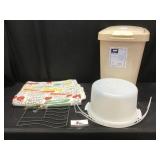 Towel, Cake  Carrier, Trash Can & Misc