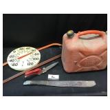 Saw, gas Can, Thermometer and mis
