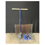 Post hole digger, tarp, metal grate