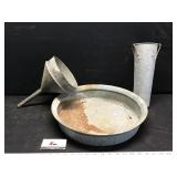 Galvanized Pan, Funnel & Misc