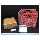 Weather Radio, Milk Crate & Case