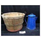 Fruit Basket, Enamel Pot & Clothespins