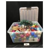 Tub of ornaments and lights