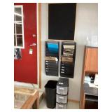 Black insert board, metal filing units, 3 drawer