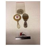 Vintage hand mirrors and pin