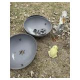 Squirrel baffles, pelican and frog