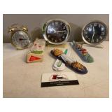 Alarm clocks, vintage dental items