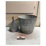 Galvanized pail and funnel