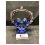 Blue blown glass basket