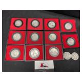 Group of 13 pewter bicentennial metals.