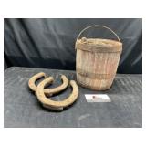 Wooden Bucket with Horseshoes