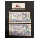 Two Falkland Isnald one pound notes