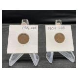 Two 1909 VDB Lincoln Cents