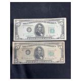 Two 1950A $5 Green Seals