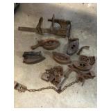 Calf kickers, sad irons, misc