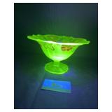 Hand painted Uranium pedestal bowl