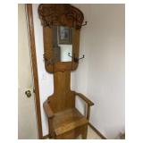 Antique Oak hall seat rack tree