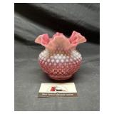 Fenton cranberry hobnail ruffle edge vase