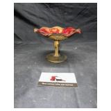 Goofus Glass wild rose pedestal bowl
