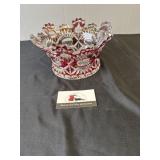 Vintage Cranberry cut crown serving bowl