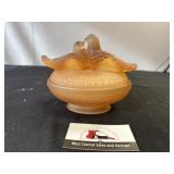 Vintage Westmoreland satin Amber birds on nest