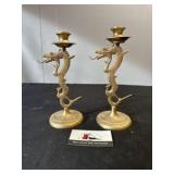 MCM brass dragon candle stick holders