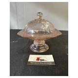 Pink depression glass pedestal candy dish