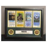 Framed Green Bay Packers tickets and misc