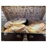 Trunk of vintage hats, dolls and furniture