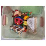 Tote of vintage toys