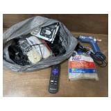 Remotes, hot glue gun, phones