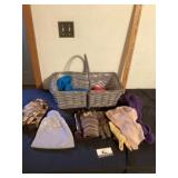Wicker basket of gloves, and winter items