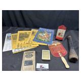 Bobbin, matchbox holder, misc