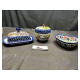 Unikat polish bowl, apple dish, and butter dish