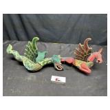 Hand carved wooded flying dragons