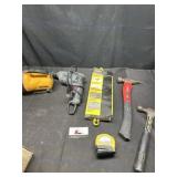 Drill, flash light, hammers, misc