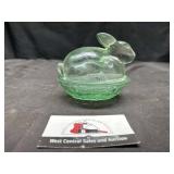 Vintage green glass rabbit in nest- possible