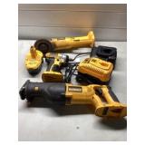Dewalt grinder, sawzall, 3/8 impact, charger and