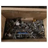 Wooden crate of misc sockets and tools
