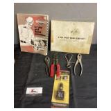 Snap ring pliers, repair book, misc