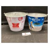 Corona and miller high life galvanized pails