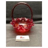 Fenton red thumbprint glass basket