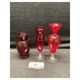 Red glass vases