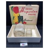 Glass jars in Myron fosters fruit box