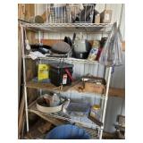 Metal shelf with contents