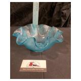 Vintage Blenko hand blown glass ruffled bowl