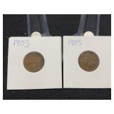 Two 1903 Indian Head Penny