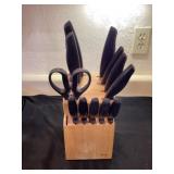 Knifes on block and towel holder