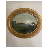 Vintage farm picture in bubble glass frame
