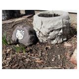 Cement planter and hello Kitty rock